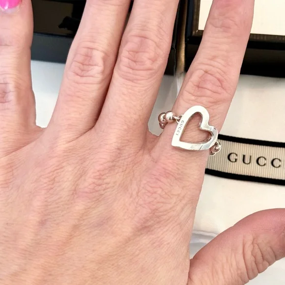 Gucci Open Heart Beaded Band Ring Size 6.5 - Picture 7 of 7